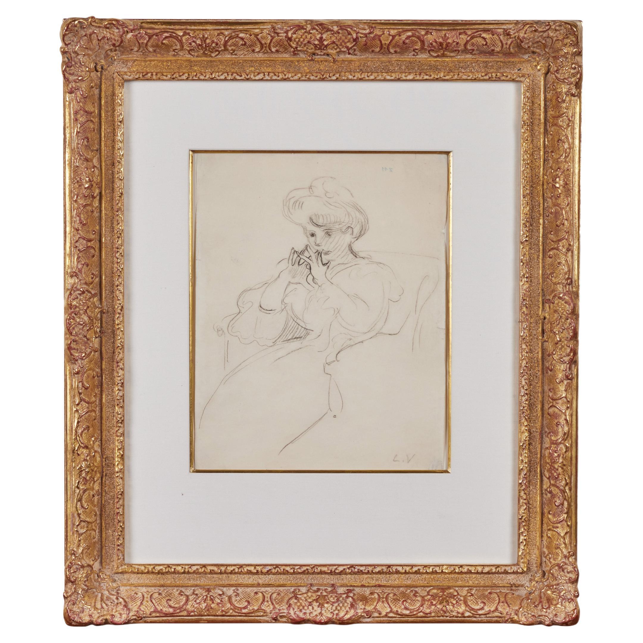Antique, Pencil Portrait of a Woman - Art by Louis Valtat