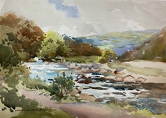 Vintage British Impressionist Painting Winding River Nestled In The Countryside