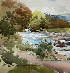 British Impressionist Painting Winding River Nestled In The Countryside