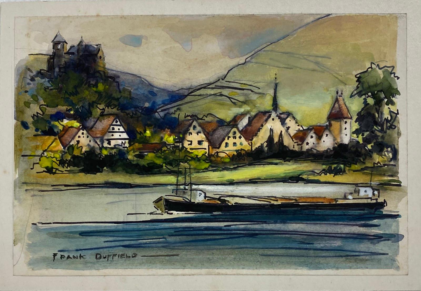 Impressionistische britische Dorf- und Kanalszene aus der Mitte des 20. Jahrhunderts  – Art von Frank Duffield