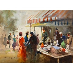 Peinture impressionniste britannique du milieu du 20e siècle Figures at Antique Market 