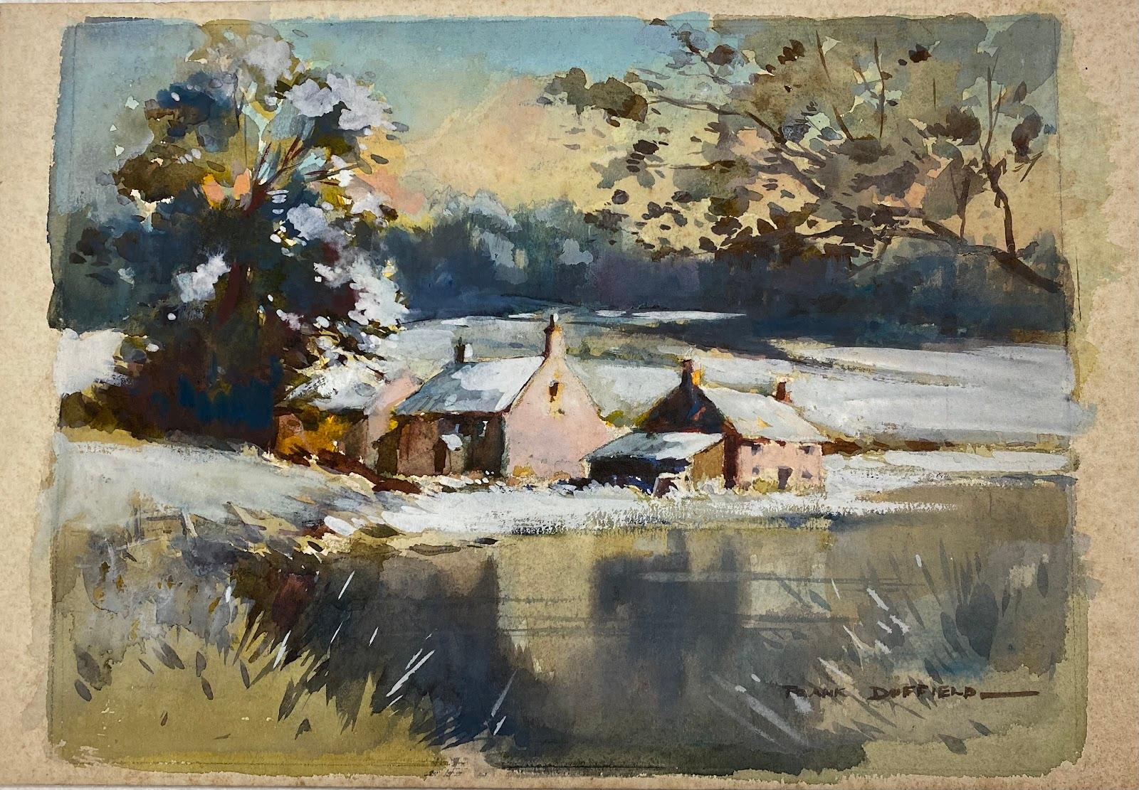 British Impressionist Painting Snowy Settlement On The Lake  - Art by Frank Duffield