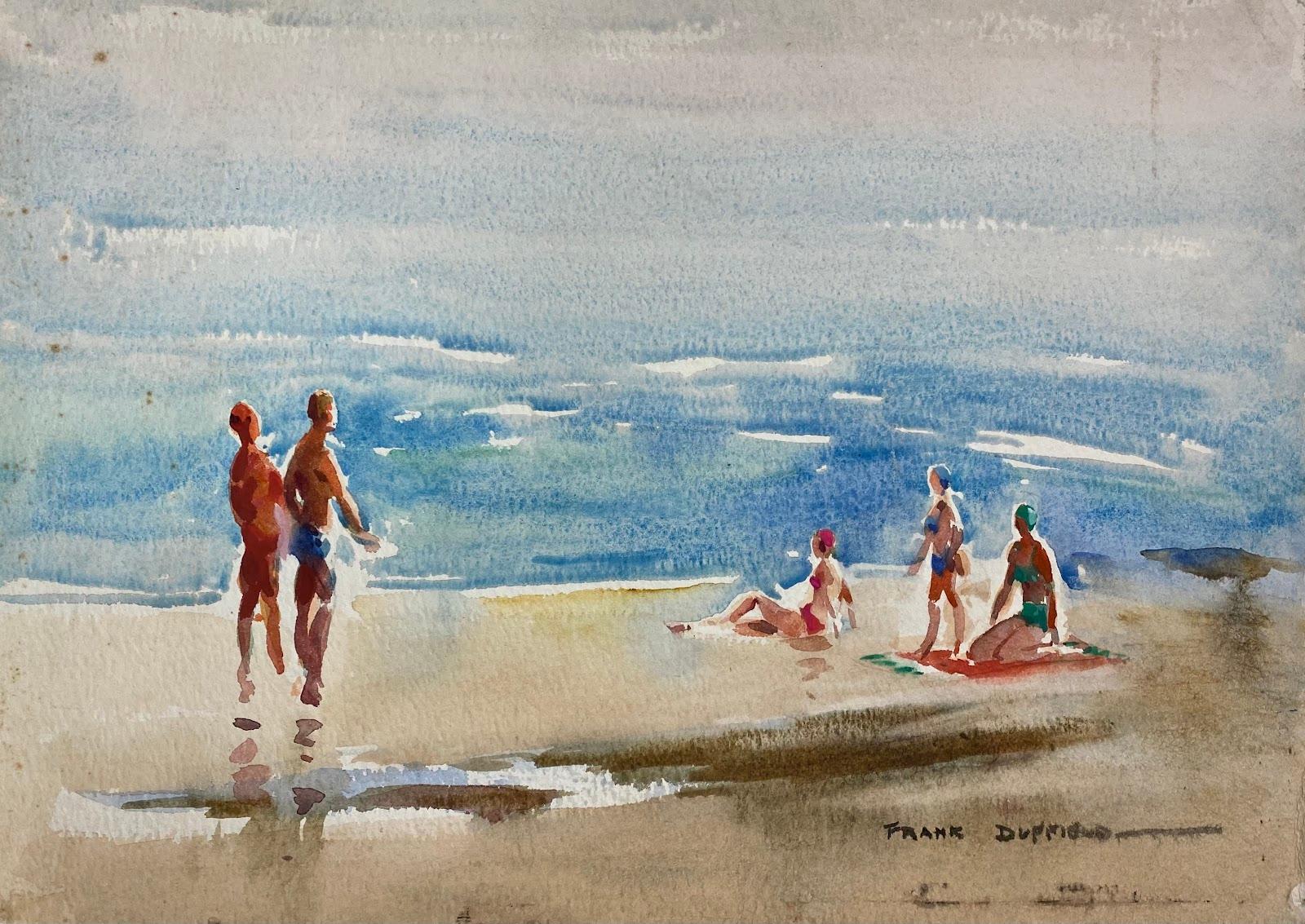 Frank Duffield Abstract Drawing - British Mid 20th Century Impressionist Painting Day At The Beach 