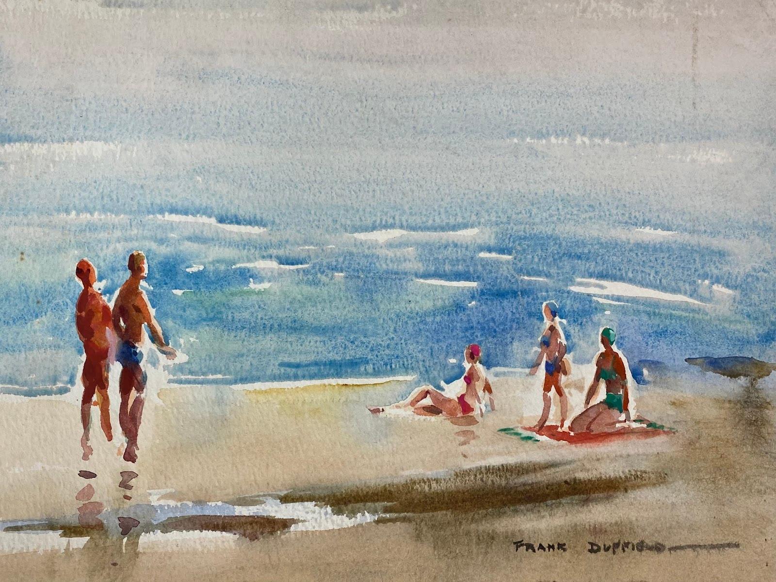 British Mid 20th Century Impressionist Painting Day At The Beach  - Art by Frank Duffield