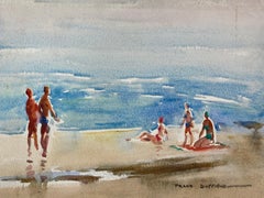 British Mid 20th Century Impressionist Painting Day At The Beach