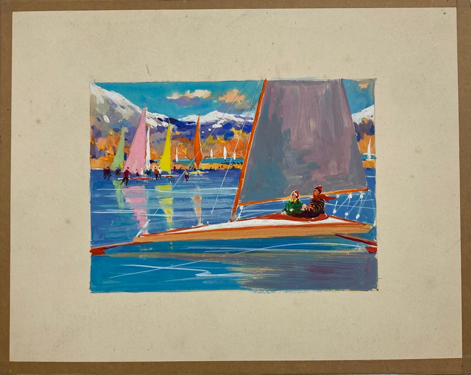 Britisches impressionistisches Gemälde des mittleren 20. Jahrhunderts, mehrfarbiges Sommerbootrennen  – Art von Frank Duffield