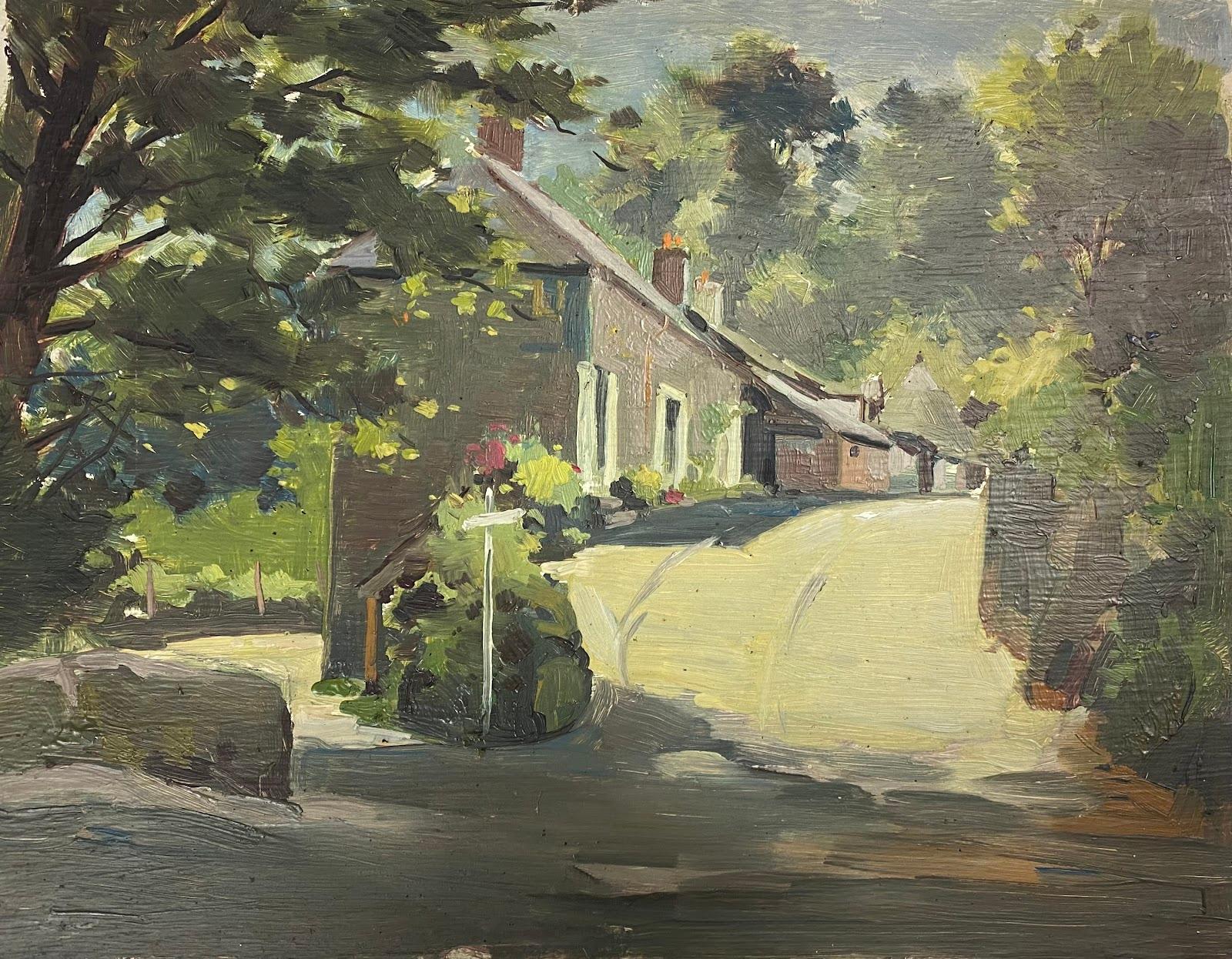 Frank Duffield Landscape Art - British Impressionist Painting Cottages Through The Village
