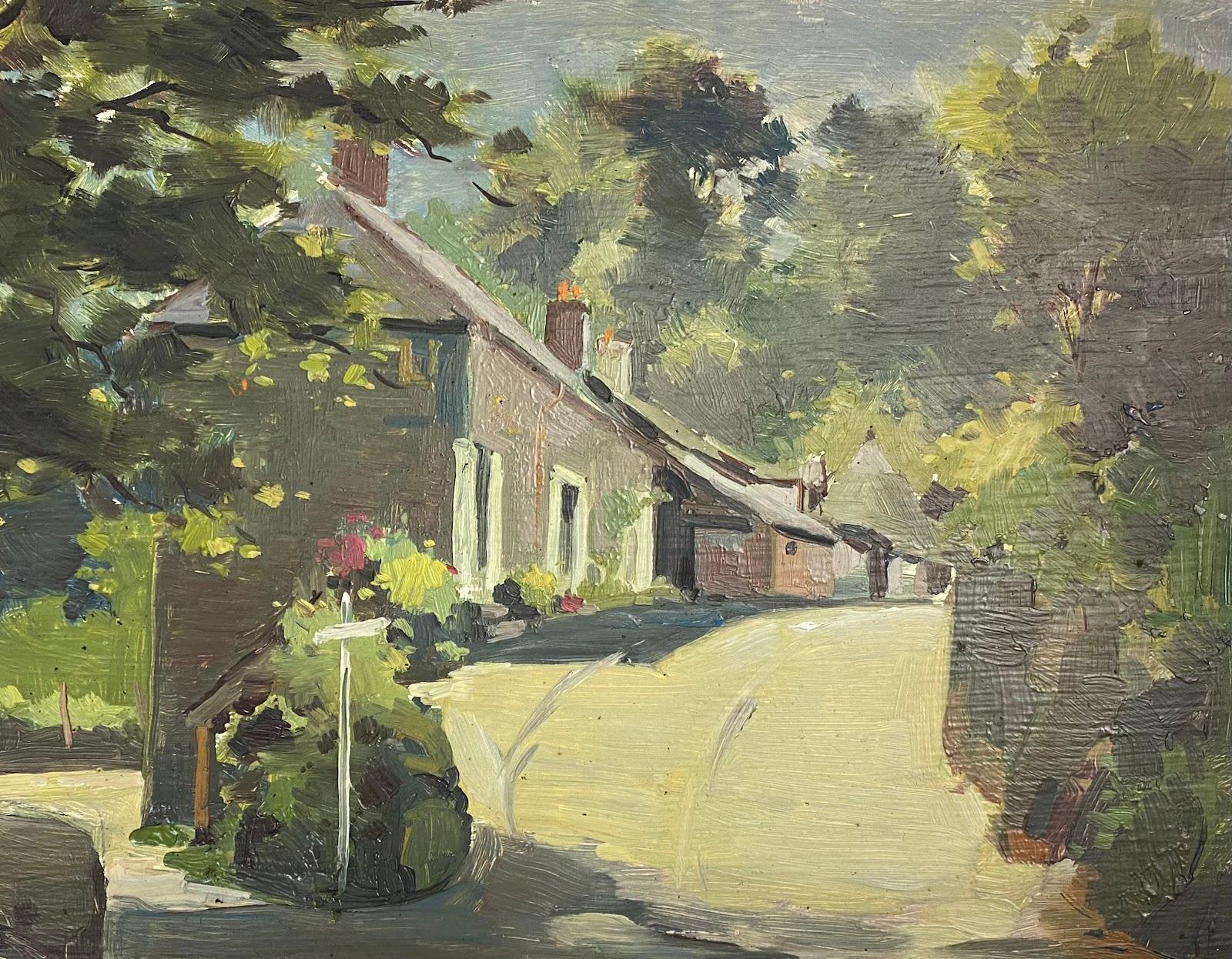 Britisch-impressionistische Gemälde von Cottages Through The Village – Art von Frank Duffield