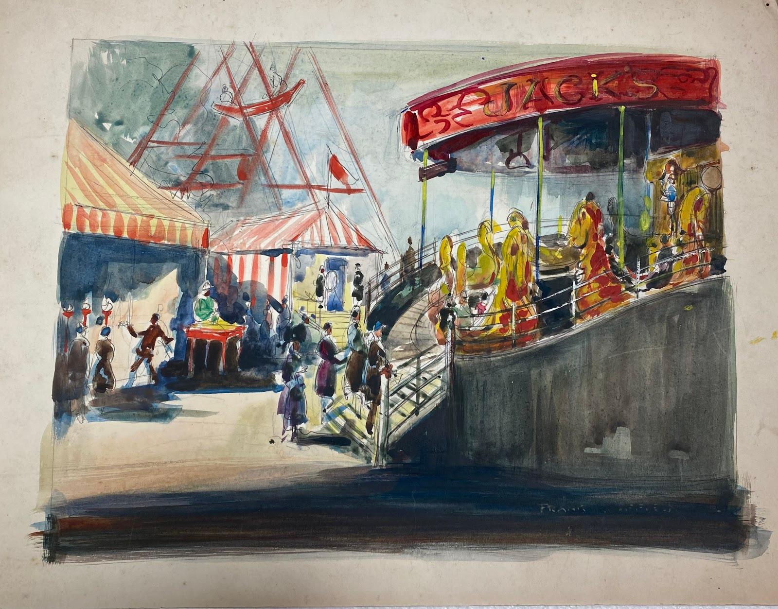 British Impressionist Painting The Carousel At A FunFair - Art by Frank Duffield