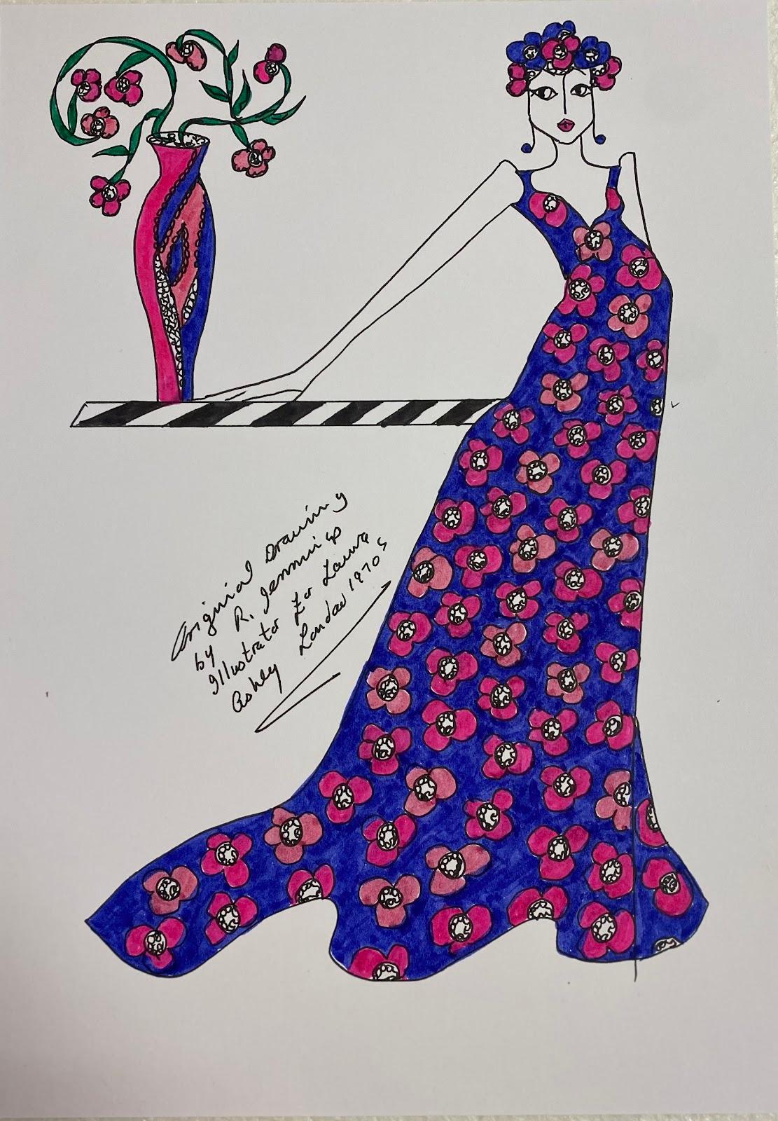 Disegno di moda originale Illustrazione ad acquerello Laura Ashley Designer