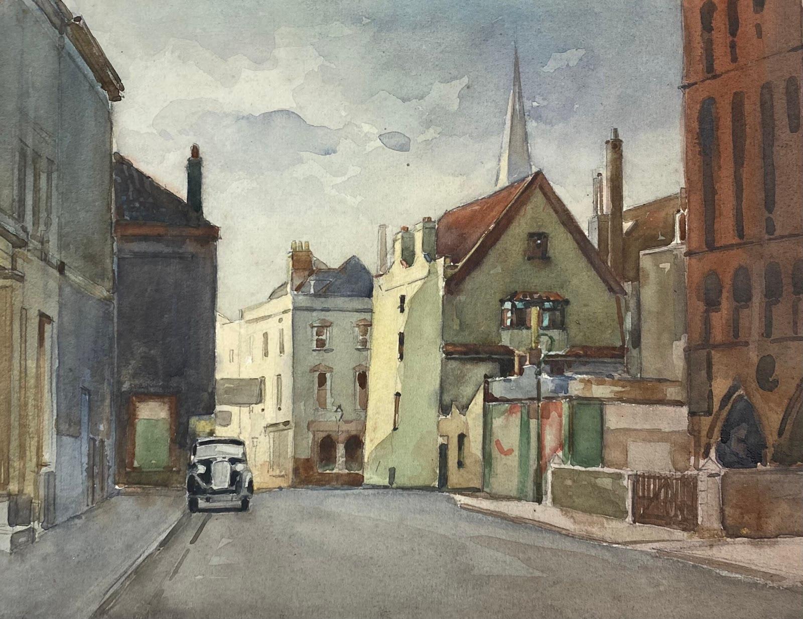 Frank Duffield Abstract Drawing – Britisch-impressionistisches Gemälde „ Sleepy Town“