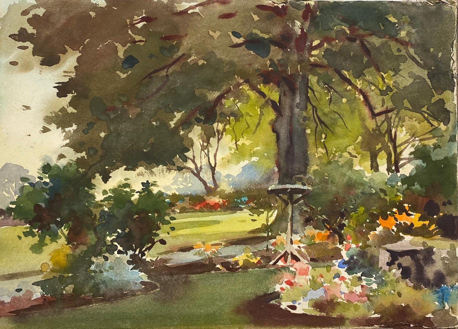 Frank Duffield Abstract Drawing - British Impressionist Painting Picturesque Garden