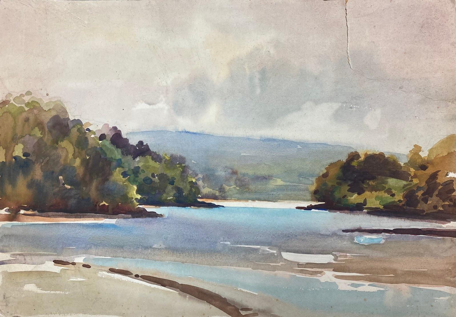 Frank Duffield Landscape Art - British Impressionist Painting The Glistening Blue Lake 