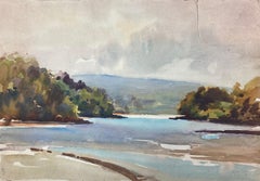 British Impressionist Painting The Glistening Blue Lake 
