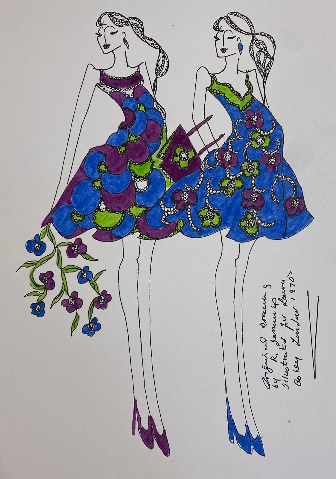Disegno di moda originale Illustrazione ad acquerello Laura Ashley Designer