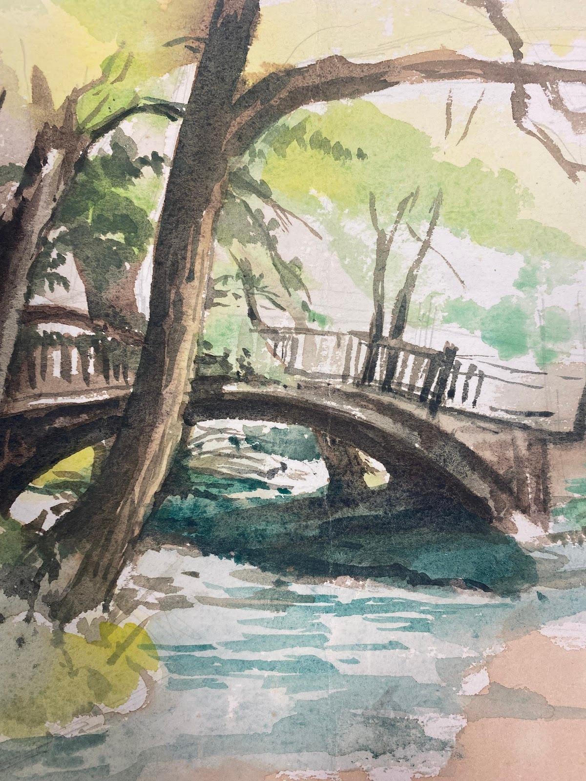 Peinture impressionniste britannique Pont et rivière à la campagne  - Impressionnisme Art par Frank Duffield