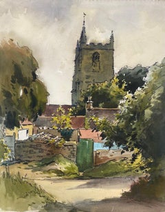 Vintage British Mid 20th Century Impressionist Painting The Village Church  