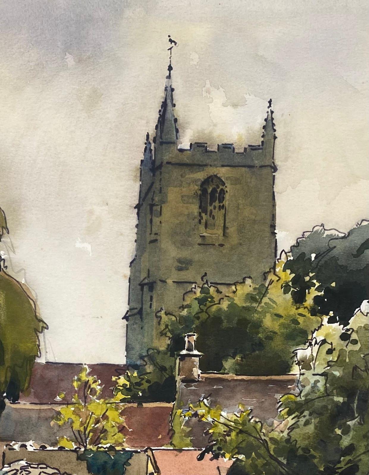 Britisches impressionistisches Gemälde der Dorfkirche aus der Mitte des 20. Jahrhunderts   – Art von Frank Duffield