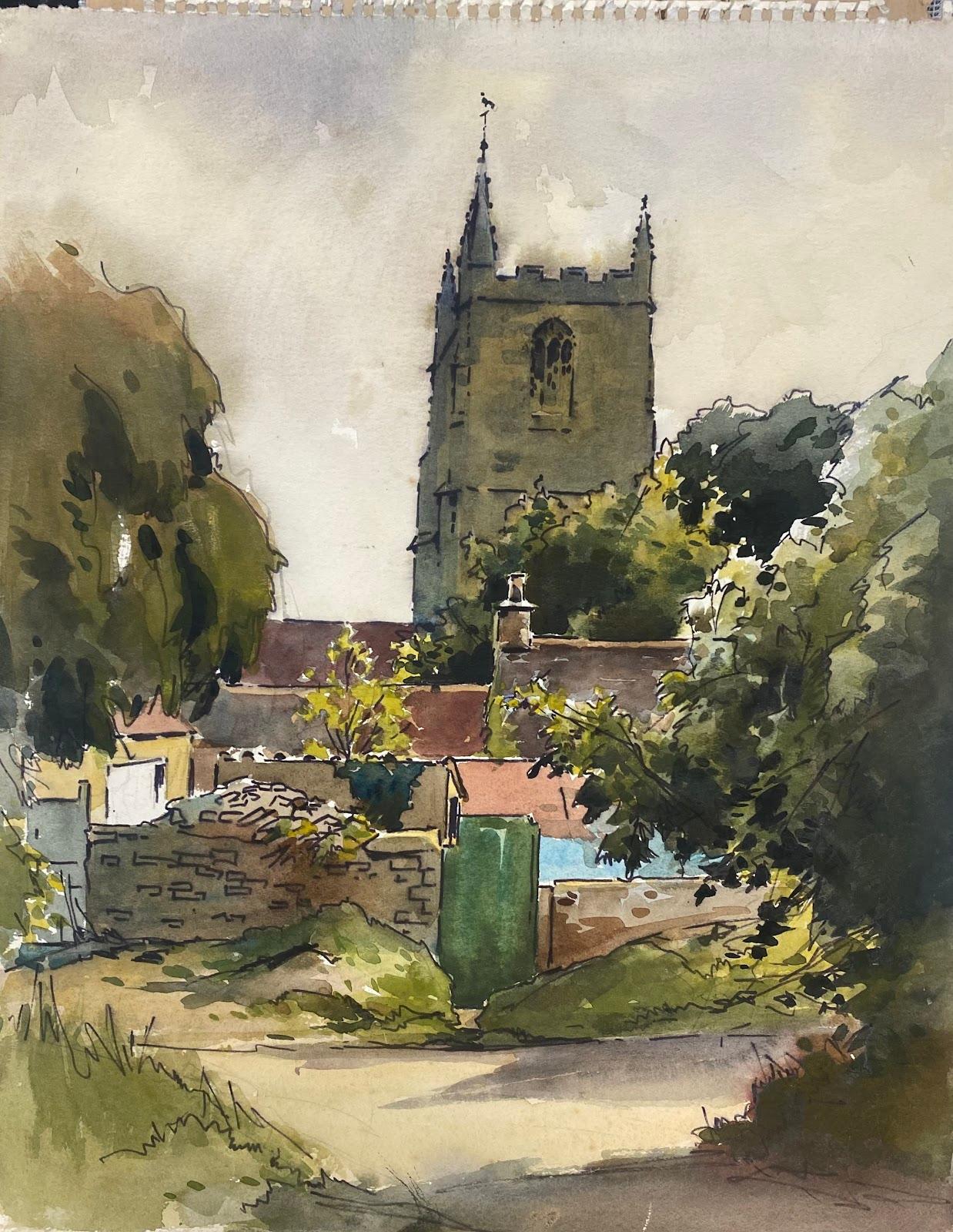Britisches impressionistisches Gemälde der Dorfkirche aus der Mitte des 20. Jahrhunderts   (Impressionismus), Art, von Frank Duffield