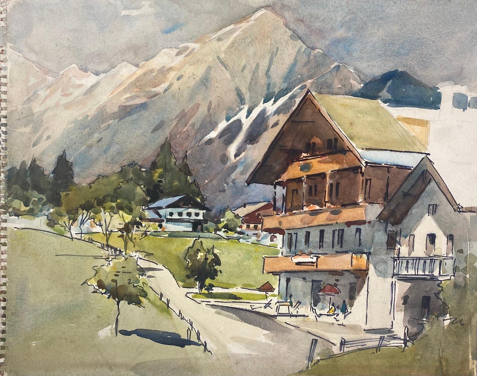 Pittura impressionista britannica della metà del XX secolo Il villaggio in montagna - Art Impressionismo di Frank Duffield