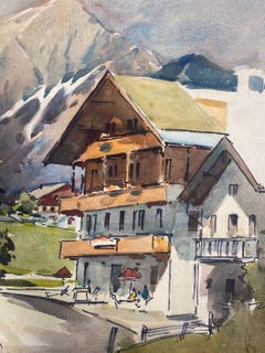 British Mid 20th Century Impressionist Painting The Village In The Mountains