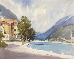 Vintage British Mid 20th Century Impressionist Painting Pontoon On The Lake