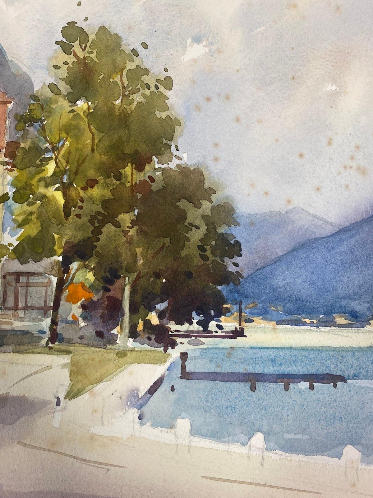 Britisches impressionistisches Gemälde Pontoon am See, Mitte des 20. Jahrhunderts (Impressionismus), Art, von Frank Duffield