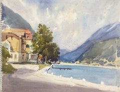 British Mid 20th Century Impressionist Painting Pontoon On The Lake
