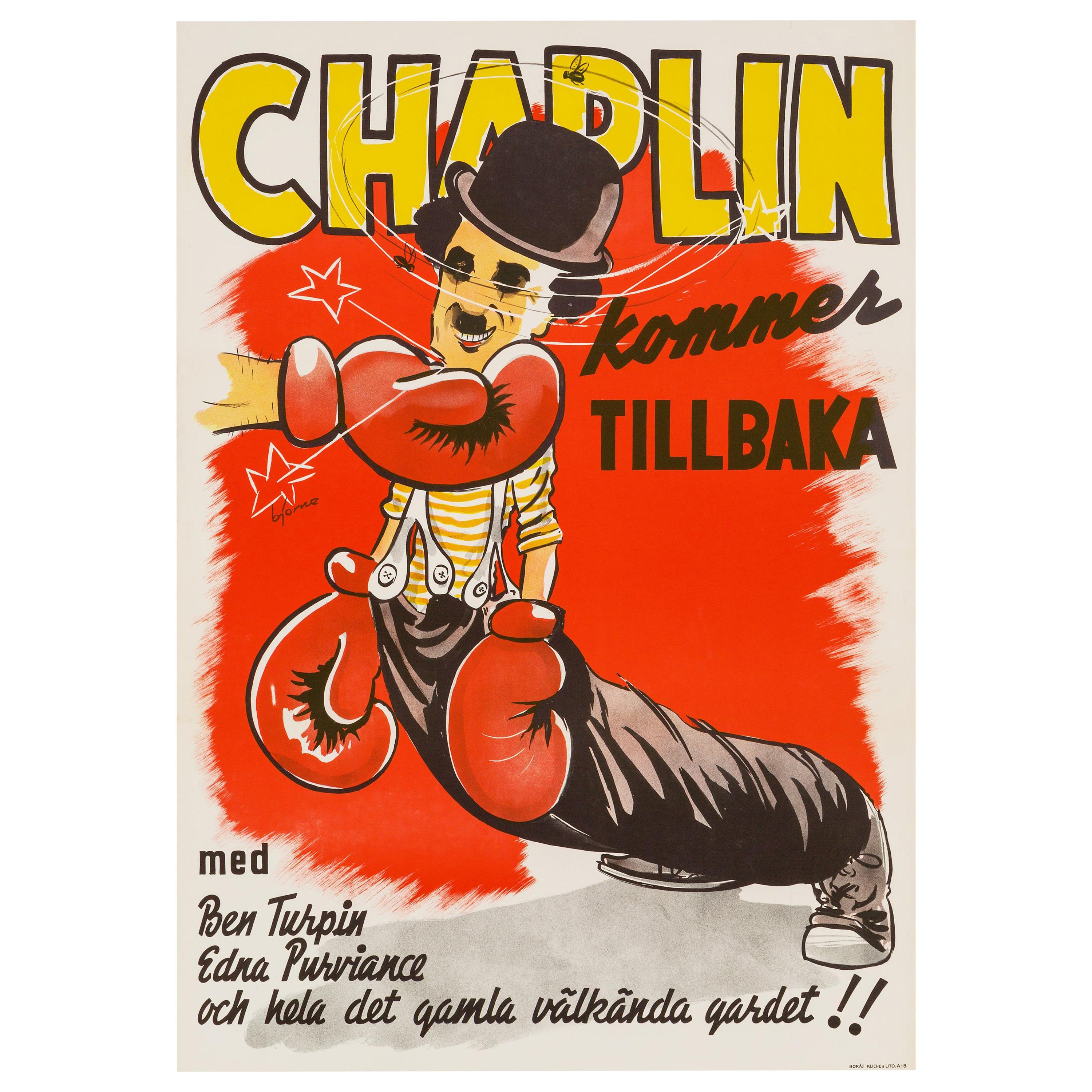 Charlie Chaplin 'The Champion' Original Vintage Movie Poster, Swedish, 1944 - Art by Unknown