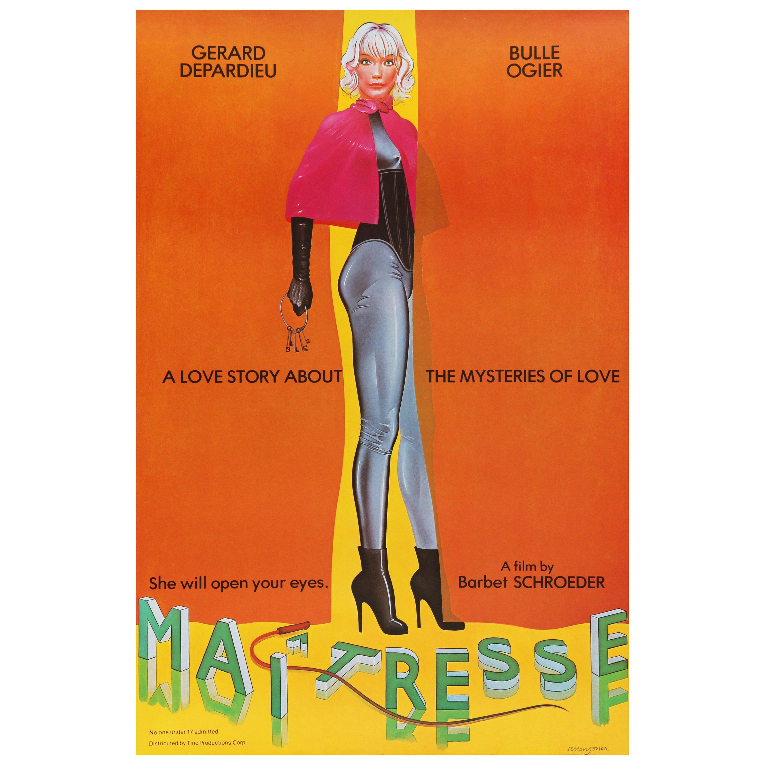 In an early commercial commission, renowned British Pop Artist Allen Jones was asked to design the publicity poster for the 1976 US release of Barbet Schroeder’s 1973 fetish romance 'Maîtresse,' starring a young Gerard Depardieu as the small time