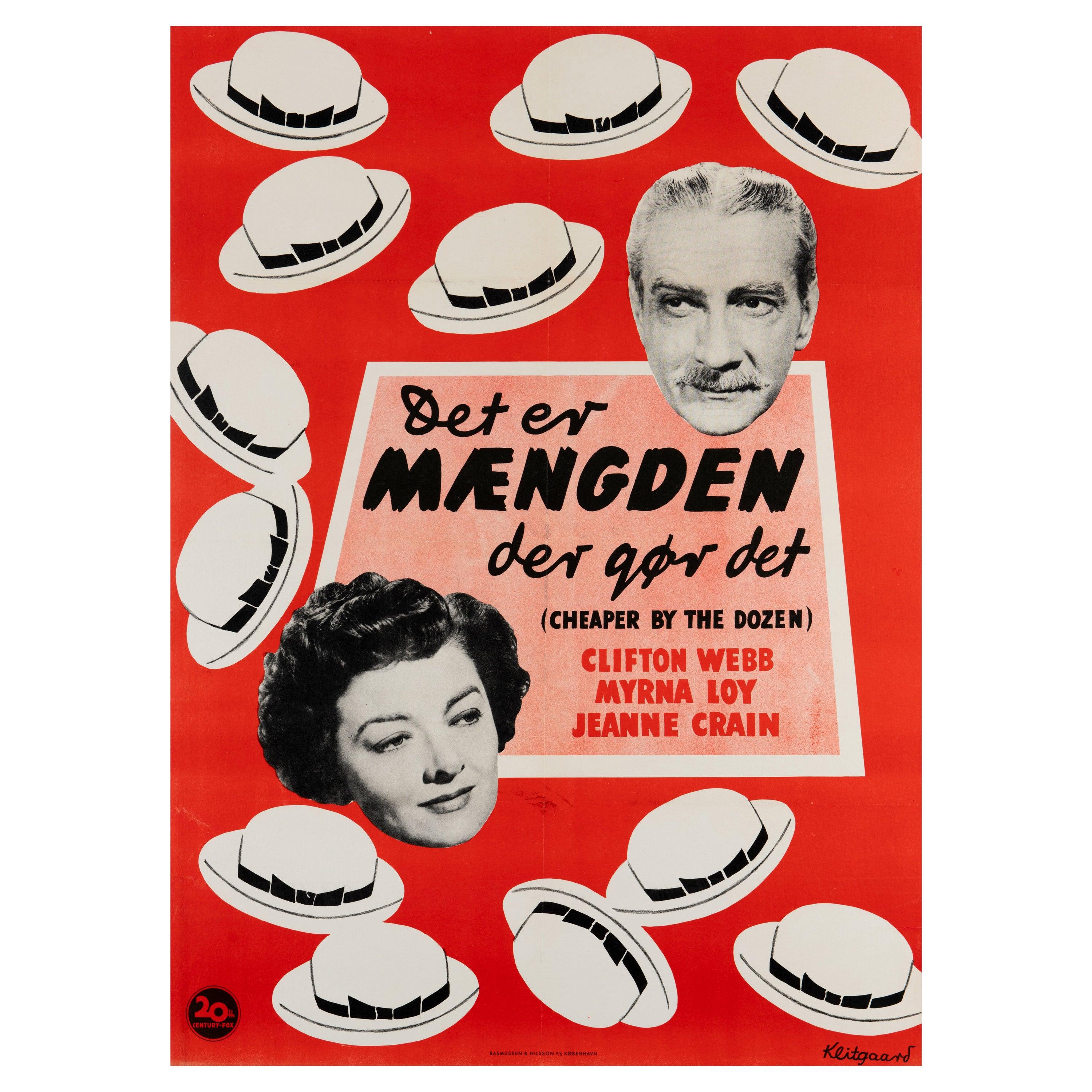 'Cheaper by the Dozen' Original Vintage Movie Poster, Danish, 1951