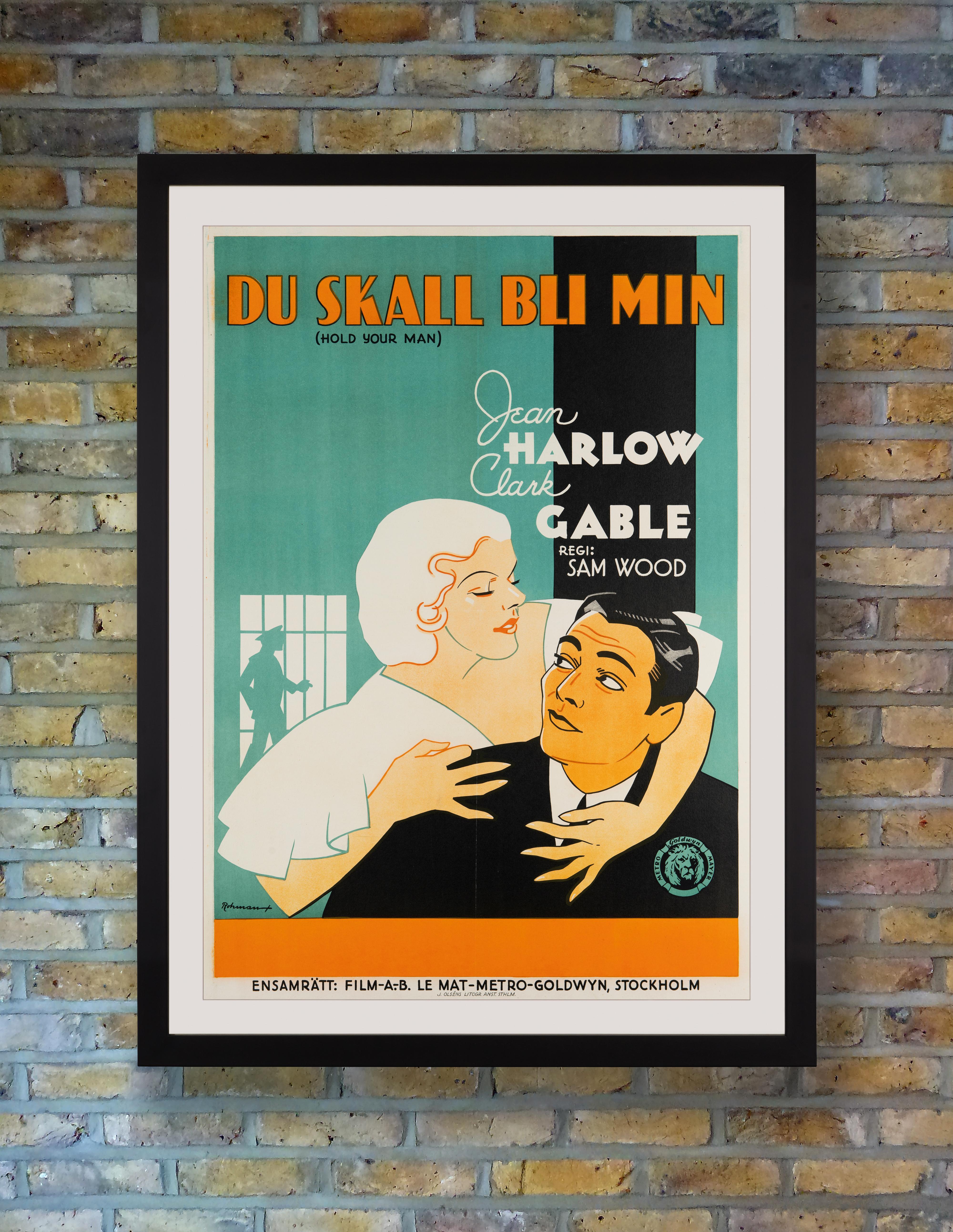 'Hold Your Man' Original Vintage Movie Poster by Eric Rohman, Swedish, 1933 For Sale 1