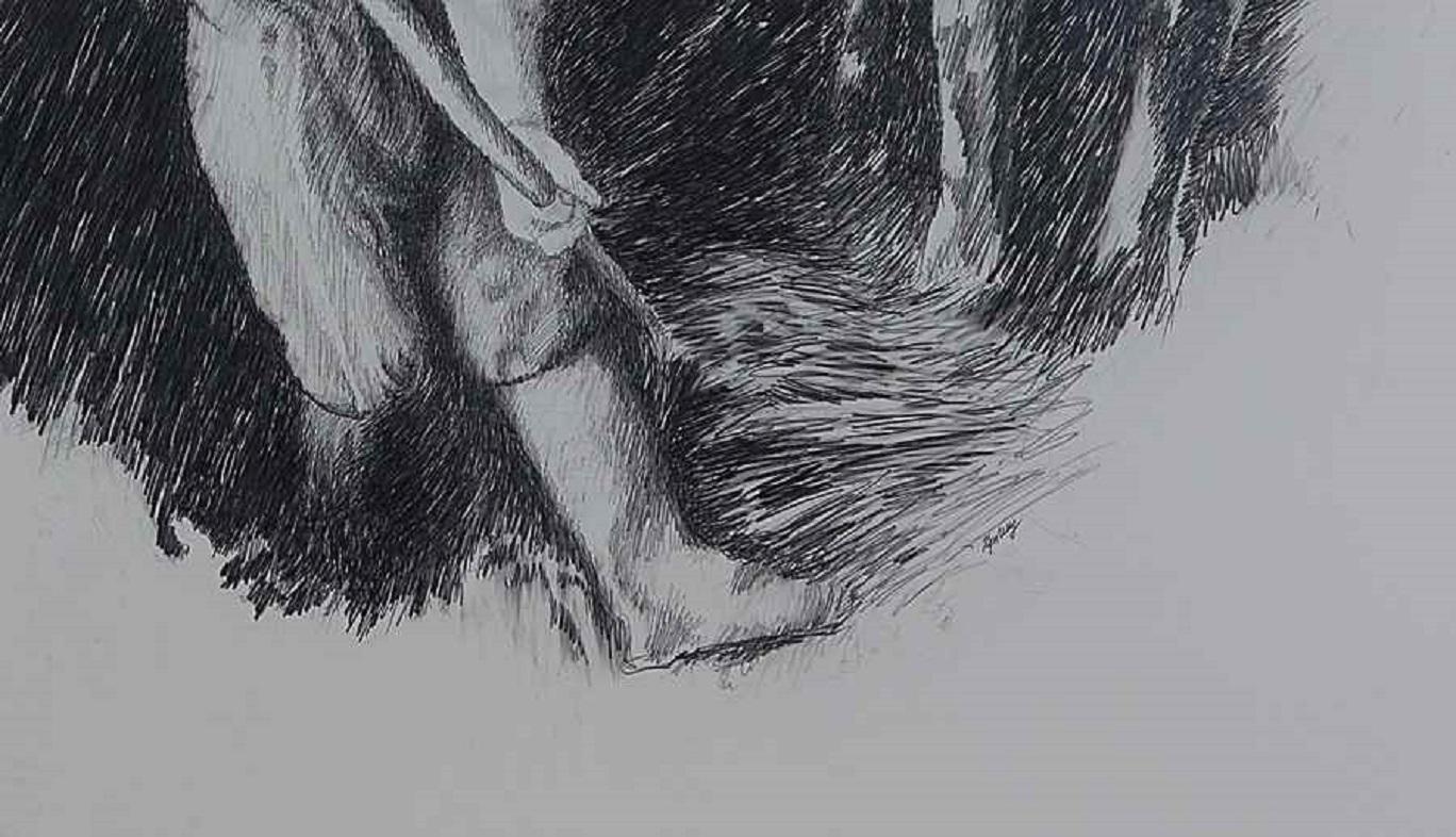 Farmhands, Pencil on Paper Drawing by Yvon Pissarro, Signed For Sale 3