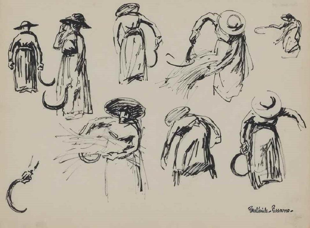 Etude d'une Maraîchère coupant l'herbe by Paulémile Pissarro - Ink on Paper