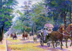 Les Équipages de l'Allée Acacias par H. Claude Pissarro - Pastel