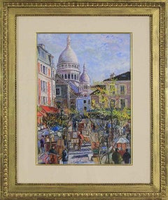 Les Parasols Blancs - Montmartre by H. Claude Pissarro - Pastel on Card