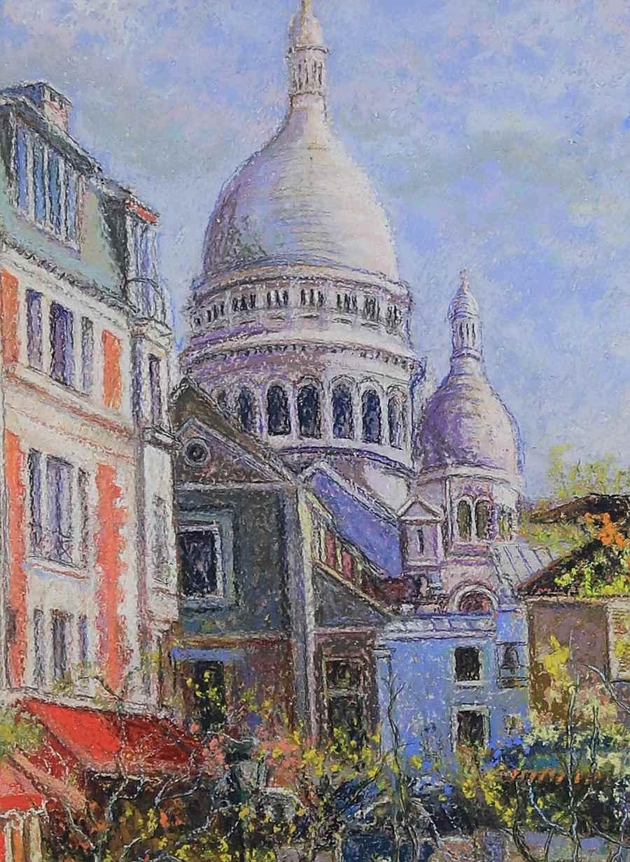 Les Parasols Blancs – Montmartre von H. Claude Pissarro – Pastell auf Karton (Post-Impressionismus), Art, von Hughes Claude Pissarro