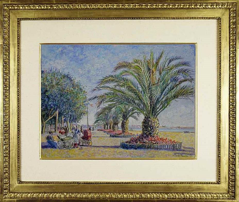 L'Allée des Palmiers (Cannes) par H. Claude Pissarro - Pastel, Post-Impressionniste - Art de Hughes Claude Pissarro
