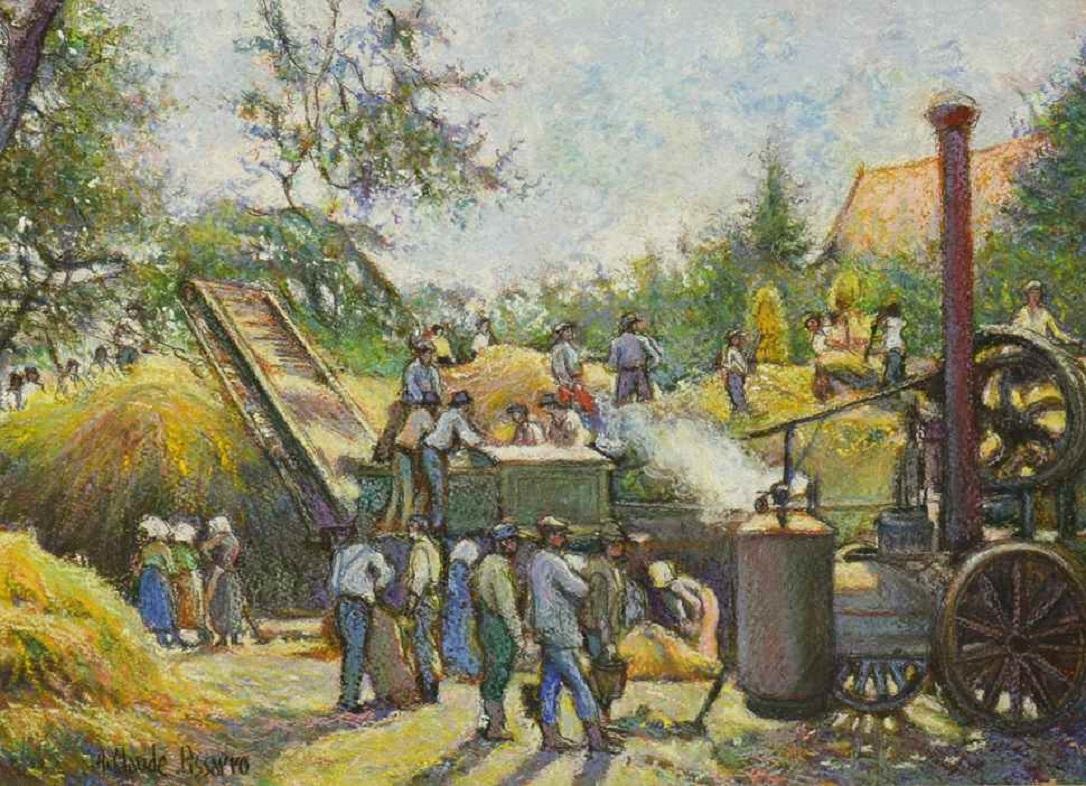 Hughes Claude Pissarro Figurative Art – Battage à la Taillerie von H. Claude Pissarro - Pastell, Post-Impressionist