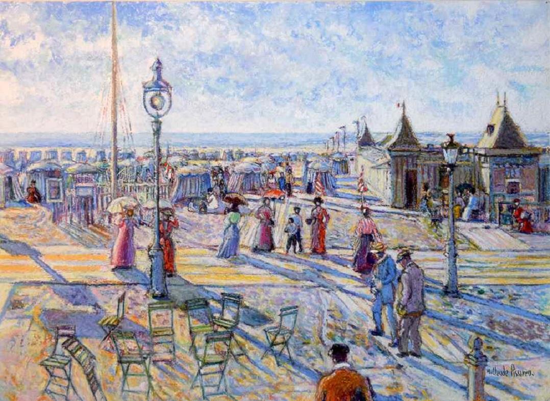 Hughes Claude Pissarro Figurative Art - La Plage à Trouville by H. Claude Pissarro - Pastel, Post-Impressionist