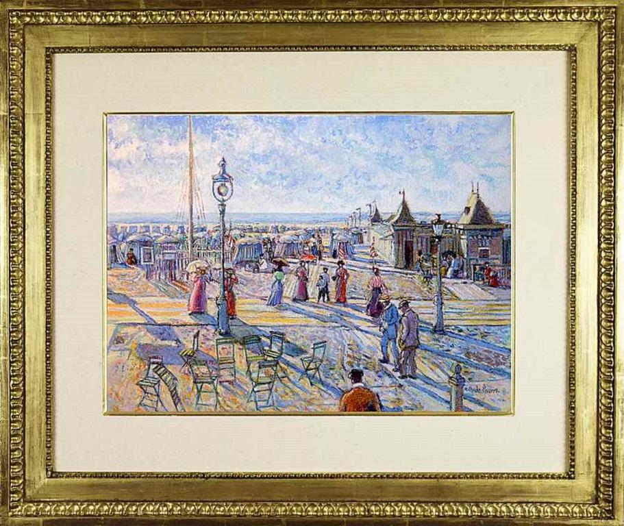 La Plage à Trouville von H. Claude Pissarro - Pastell, Post-Impressionist – Art von Hughes Claude Pissarro