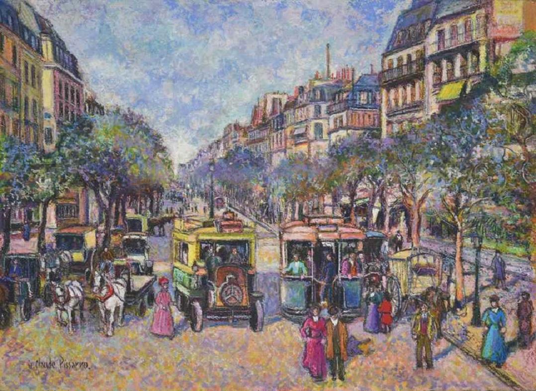 Les Autobus du Boulevard Bonne-Nouvelle von H. Claude Pissarro – Pastell