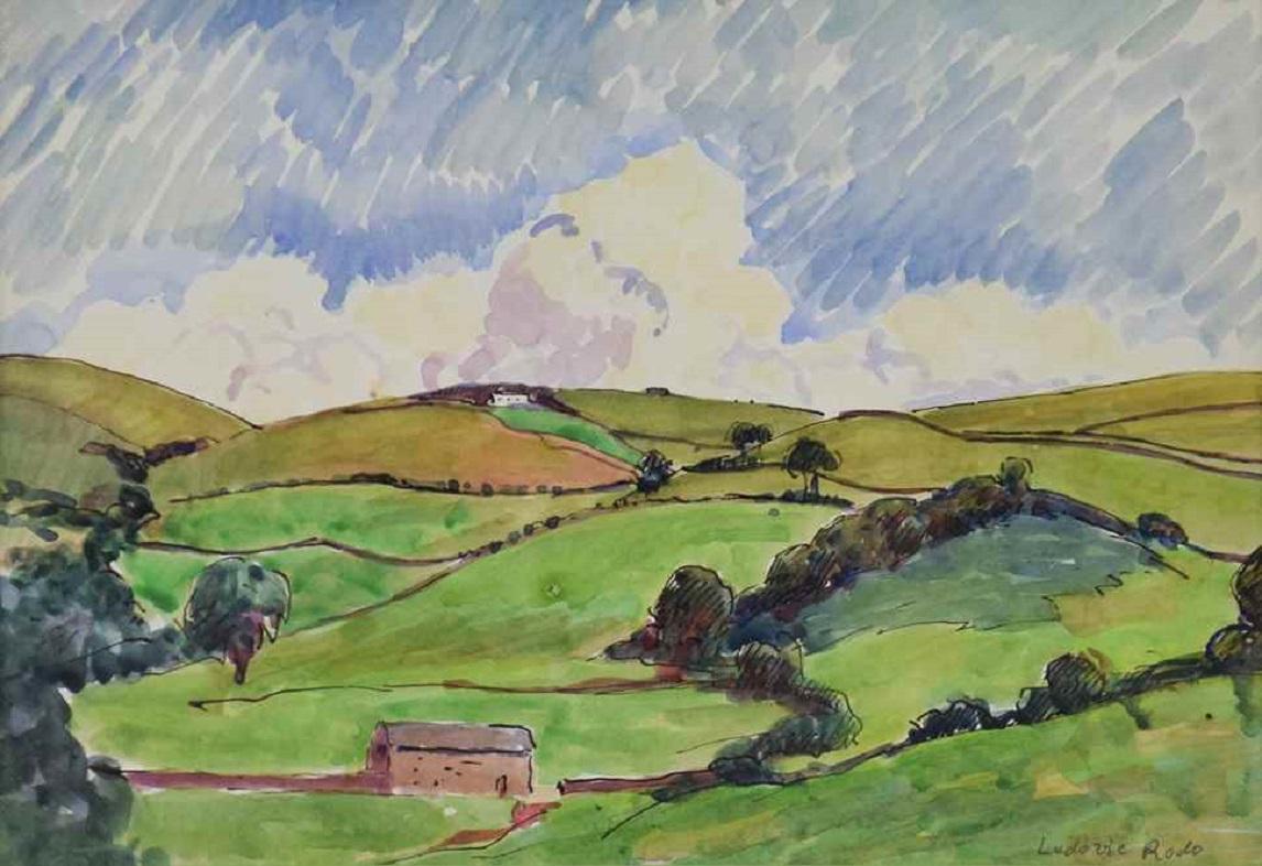 Paysage di Ludovic-Rodo Pissarro (1878 - 1952)
Acquerello su carta
28 x 36 cm (11 x 14 ⅛ pollici)
Firmato in basso a destra, Ludovic Rodo
Eseguito nel 1920 circa 

Quest'opera è accompagnata da un certificato di autenticità rilasciato da Lélia