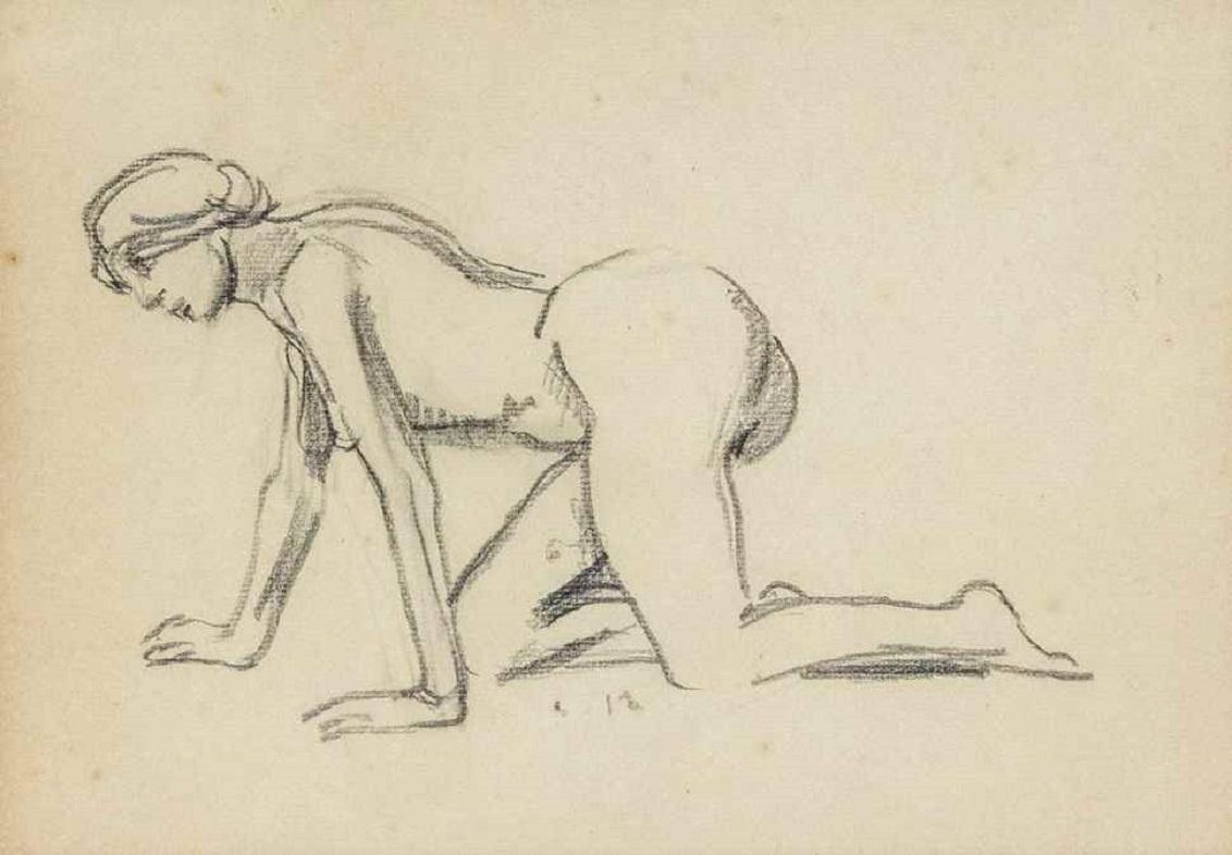 Kneeling Nude by Ludovic-Rodo Pissarro - Charcoal on paper