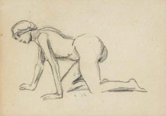 Nudo inginocchiato di Ludovic-Rodo Pissarro - Carboncino su carta