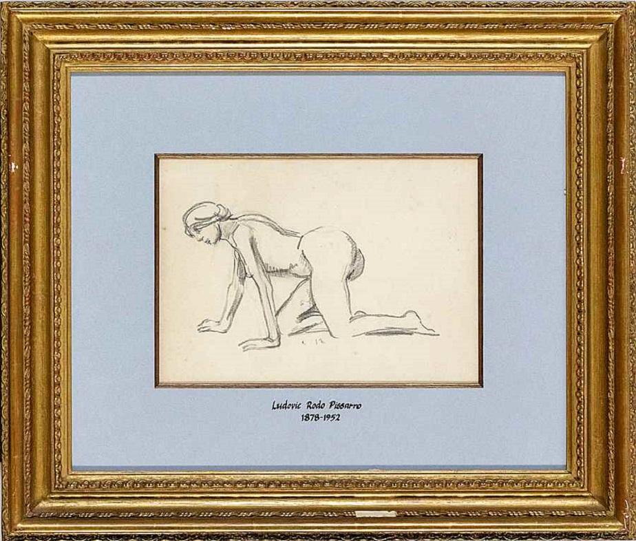 Kniendender Akt von Ludovic-Rodo Pissarro – Holzkohle auf Papier im Angebot 1