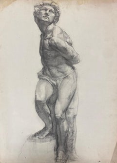 1900s Original French Atelier Life Drawing Academic Posed Male Sculpture Nude