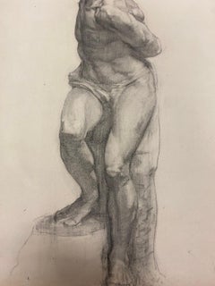1900s Original French Atelier Life Drawing Academic Posed Male Sculpture Nude