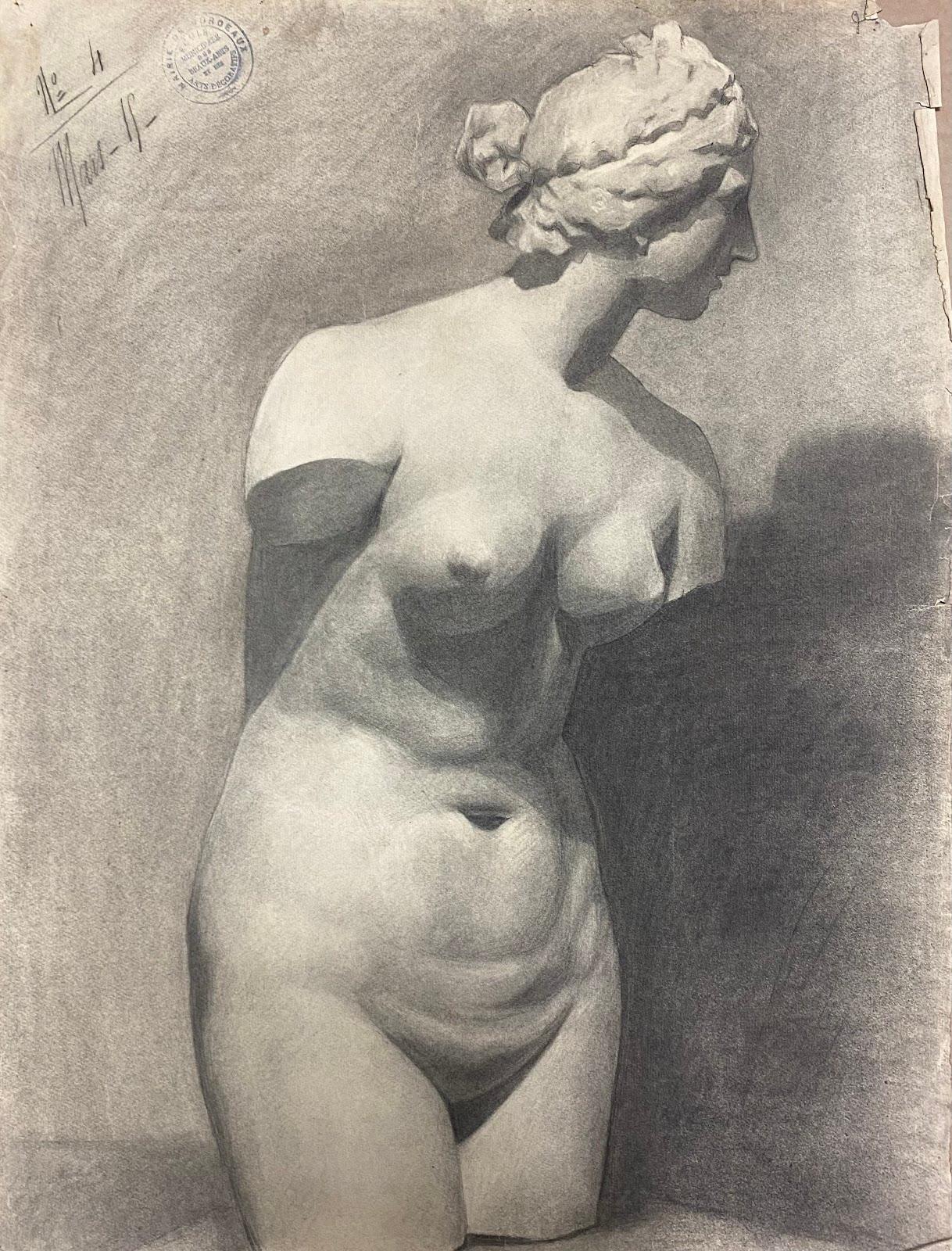 1900s Original French Atelier Life Drawing Nude Woman Sculpture - Art by Jeanne Nachat