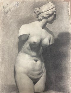 1900s Original French Atelier Life Drawing Nude Woman Sculpture